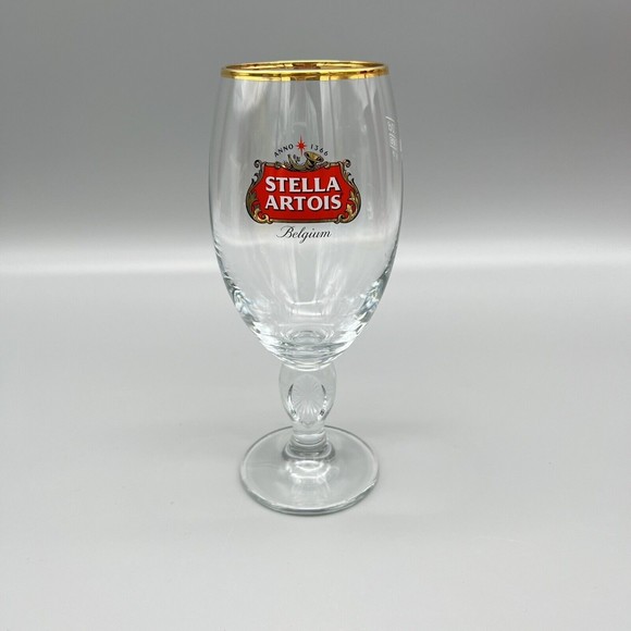 Stella Artois Chalice Beer Glasses Gold Rim 33cl Belgium Script Barware Man Cave - Picture 1 of 8